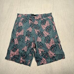 Public‎ Record Mens Green Pink Tropical Leaf Print Cotton Shorts Size L